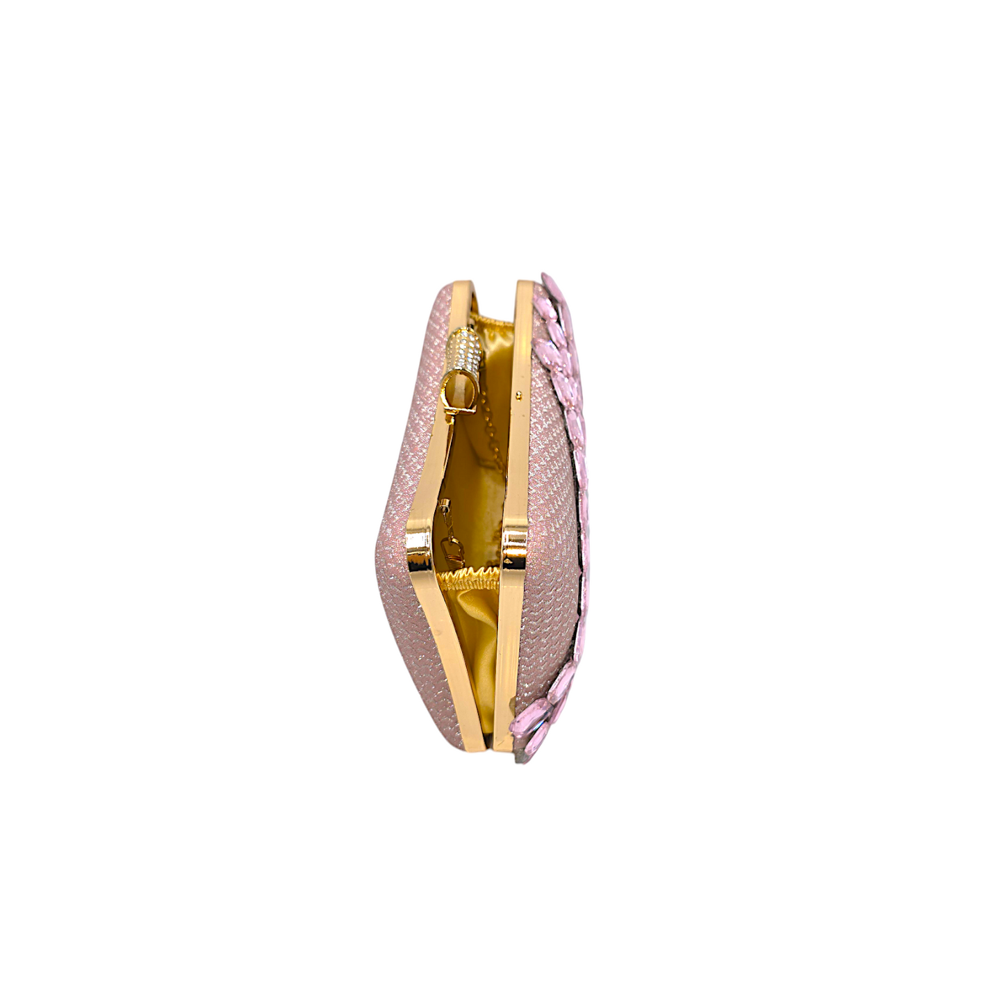 Astonishing glass stone clutch with metal frame and crystal embellishments