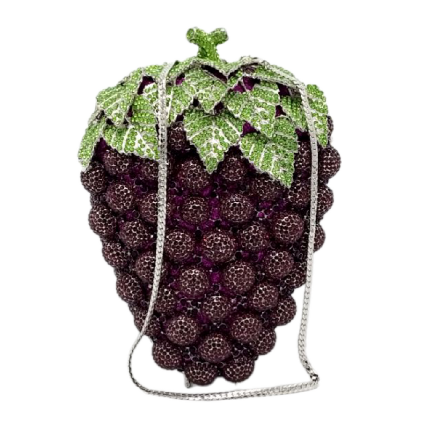 A striking, one-of-a-kind grapes clutch, showcasing intricate detailing and rich, vibrant colors. This statement piece brings a blend of luxury and fun to your wardrobe, ideal for adding a playful yet refined touch to any occasion.
