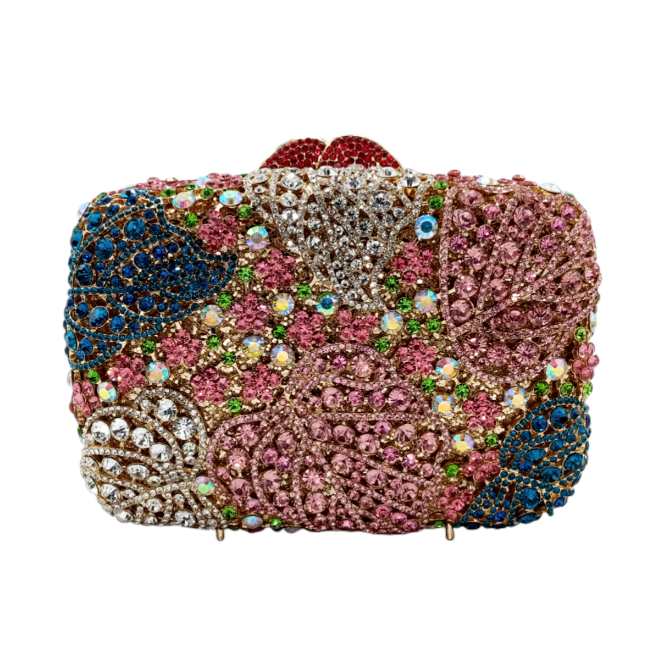 Beautiful Bridal clutch crafted with luxurious materials, featuring refined embellishments and a secure clasp, perfect for carrying small essentials and complementing the bride's sophisticated wedding attire.