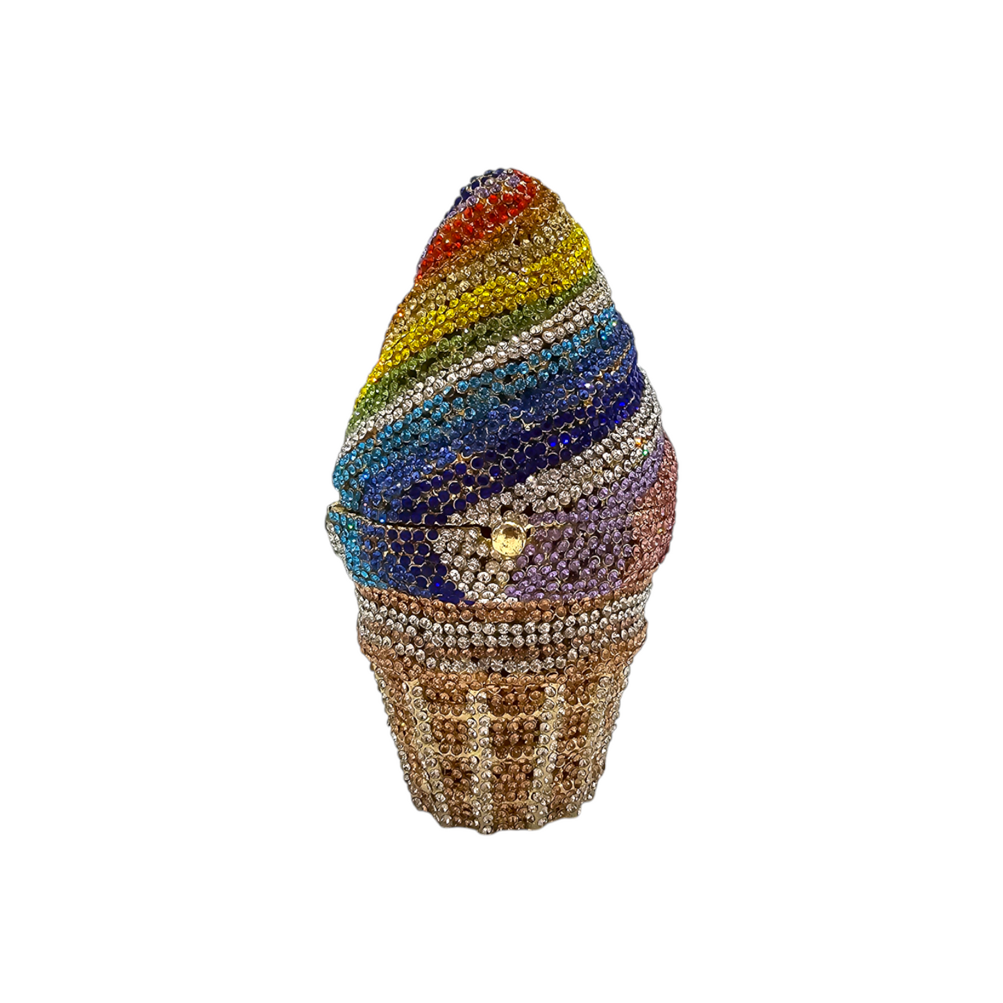 Chic and stylish cone clutch adorned with shimmering crystals and a high-shine finish, blending modern elegance with timeless glamour.