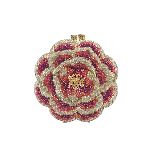 Exquisite mesmerizing flower clutch adorned with intricate floral details, perfect for adding a romantic and elegant touch to the bride’s wedding day ensemble.