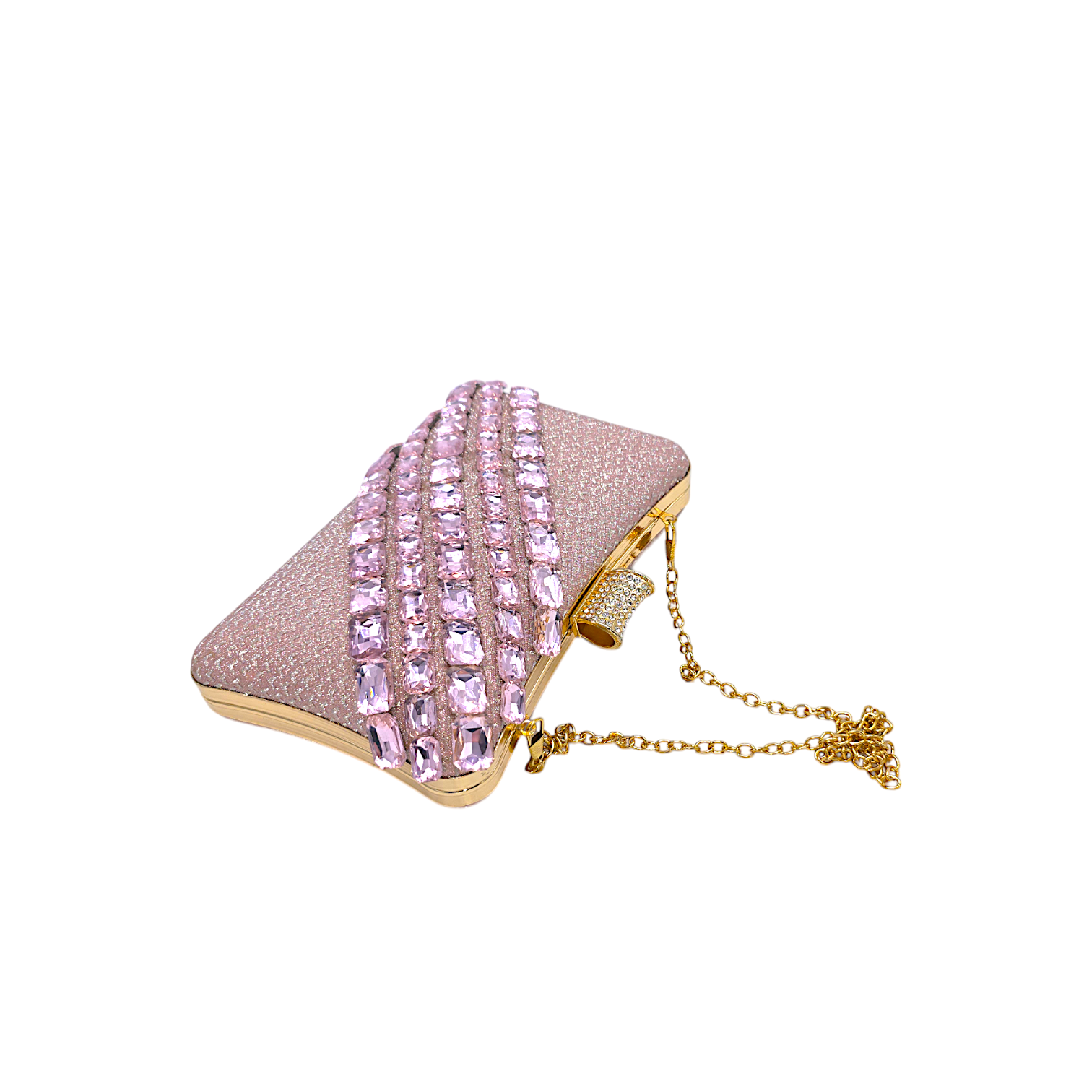 Astonishing glass stone clutch with metal frame and crystal embellishments