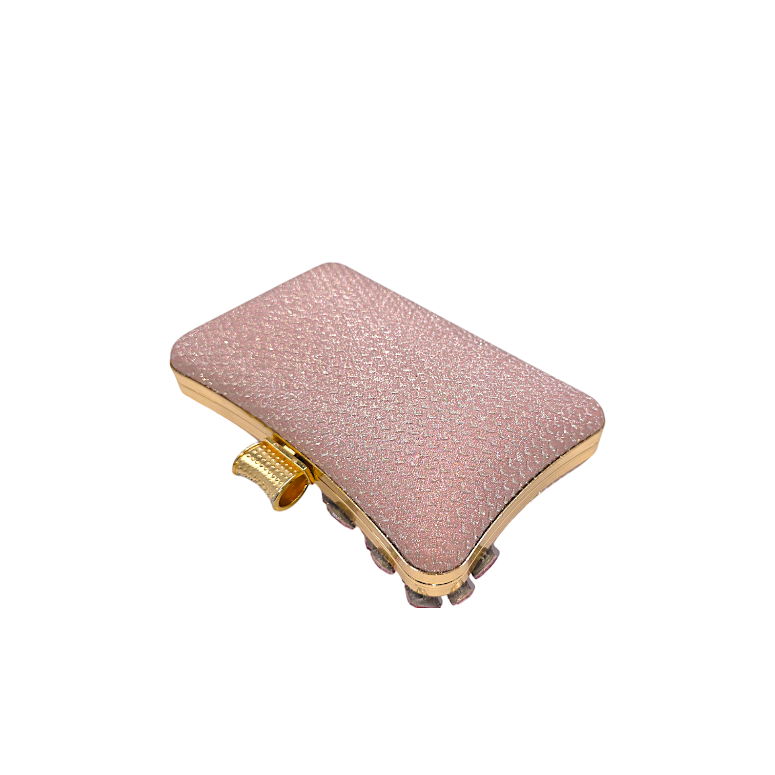 Astonishing glass stone clutch with metal frame and crystal embellishments