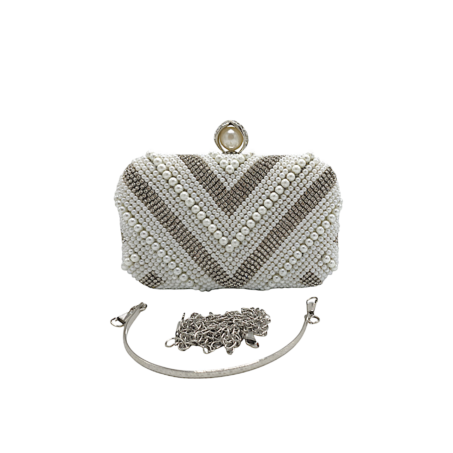 V shaped Pearl Beaded Clutch - Fashion Vogue 