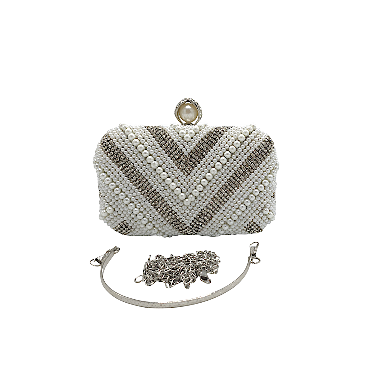 V shaped Pearl Beaded Clutch - Fashion Vogue 