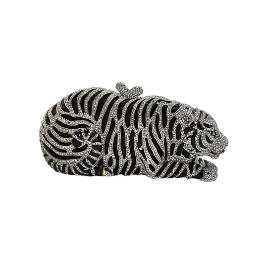 Luxury Bridal Tiger clutch with intricate detailing, adorned with high-quality crystals. This sophisticated accessory elevates any bridal outfit, offering a perfect mix of elegance and wild beauty.