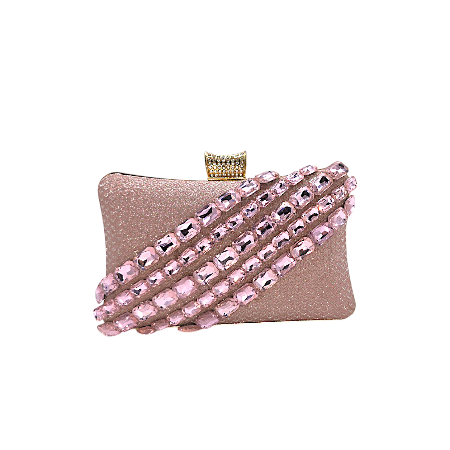 Astonishing glass stone clutch with metal frame and crystal embellishments