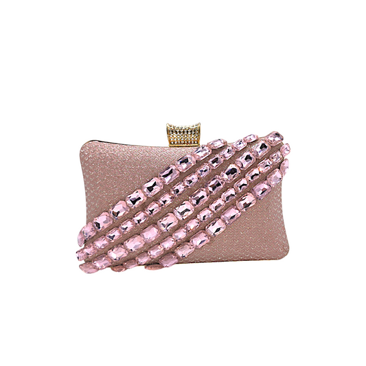 Astonishing glass stone clutch with metal frame and crystal embellishments