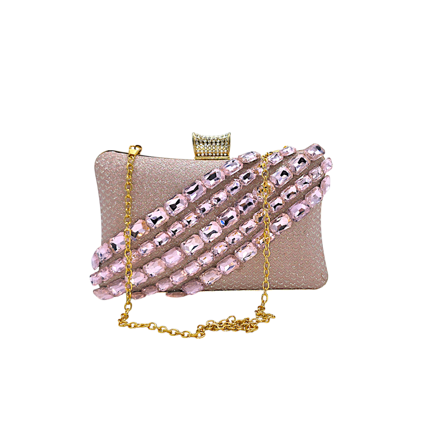 Astonishing glass stone clutch with metal frame and crystal embellishments