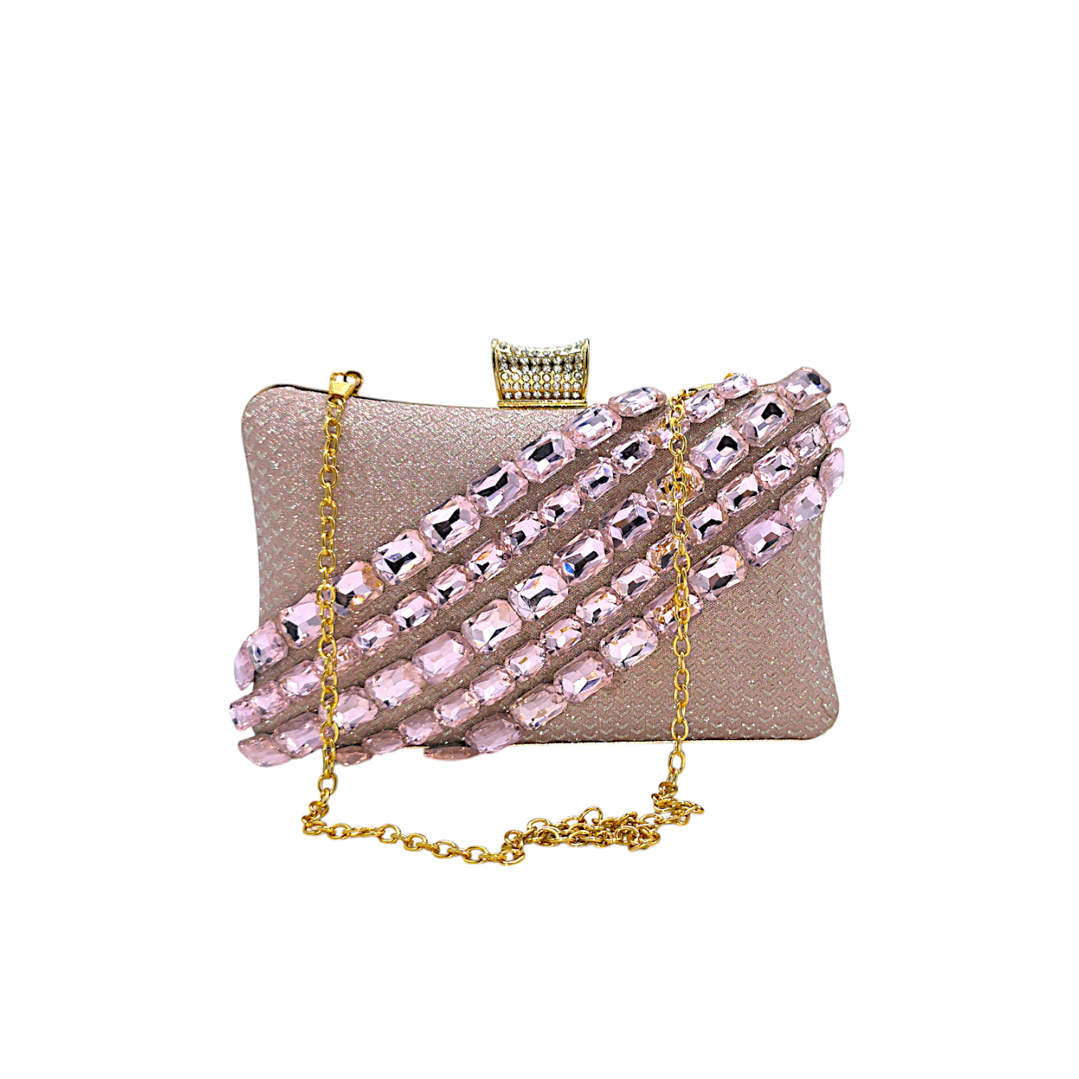 Astonishing glass stone clutch with metal frame and crystal embellishments