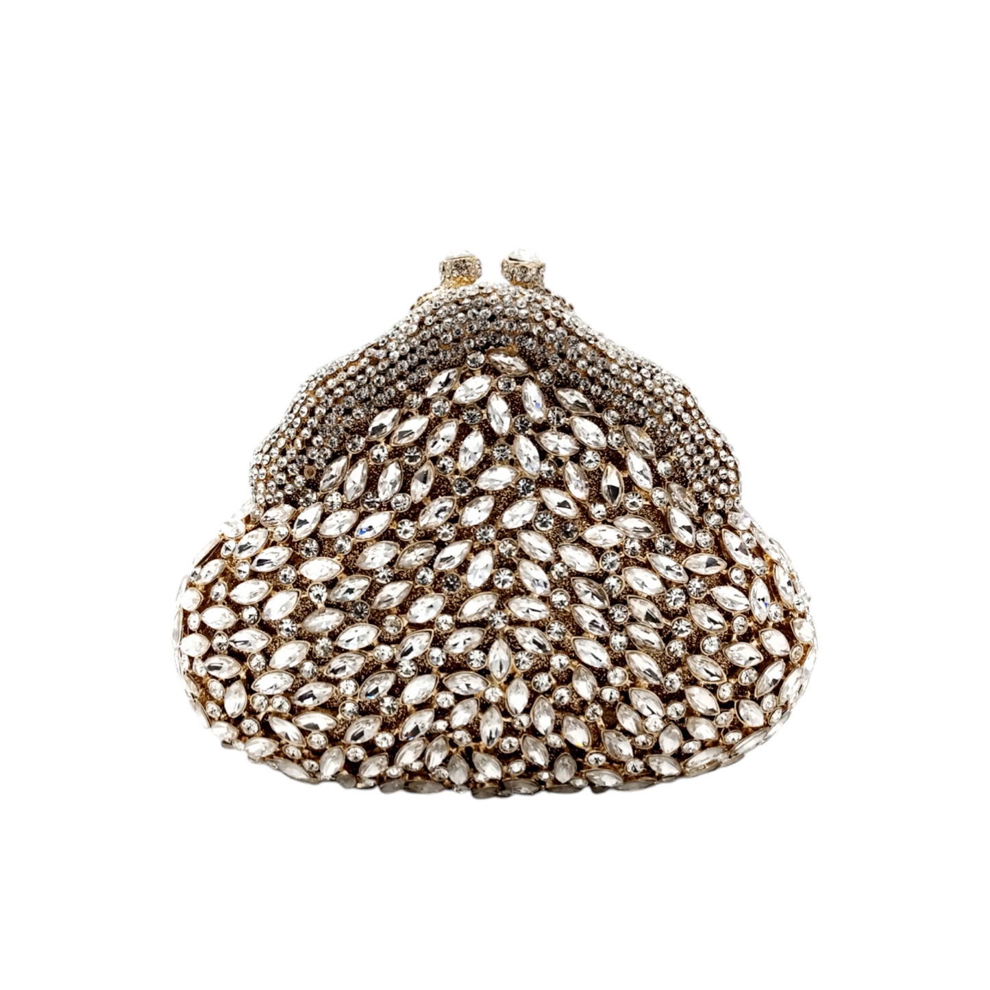 Exquisite bridal clutch featuring a timeless design, adorned with shimmering crystals and a sleek metallic finish for an elegant wedding look.
