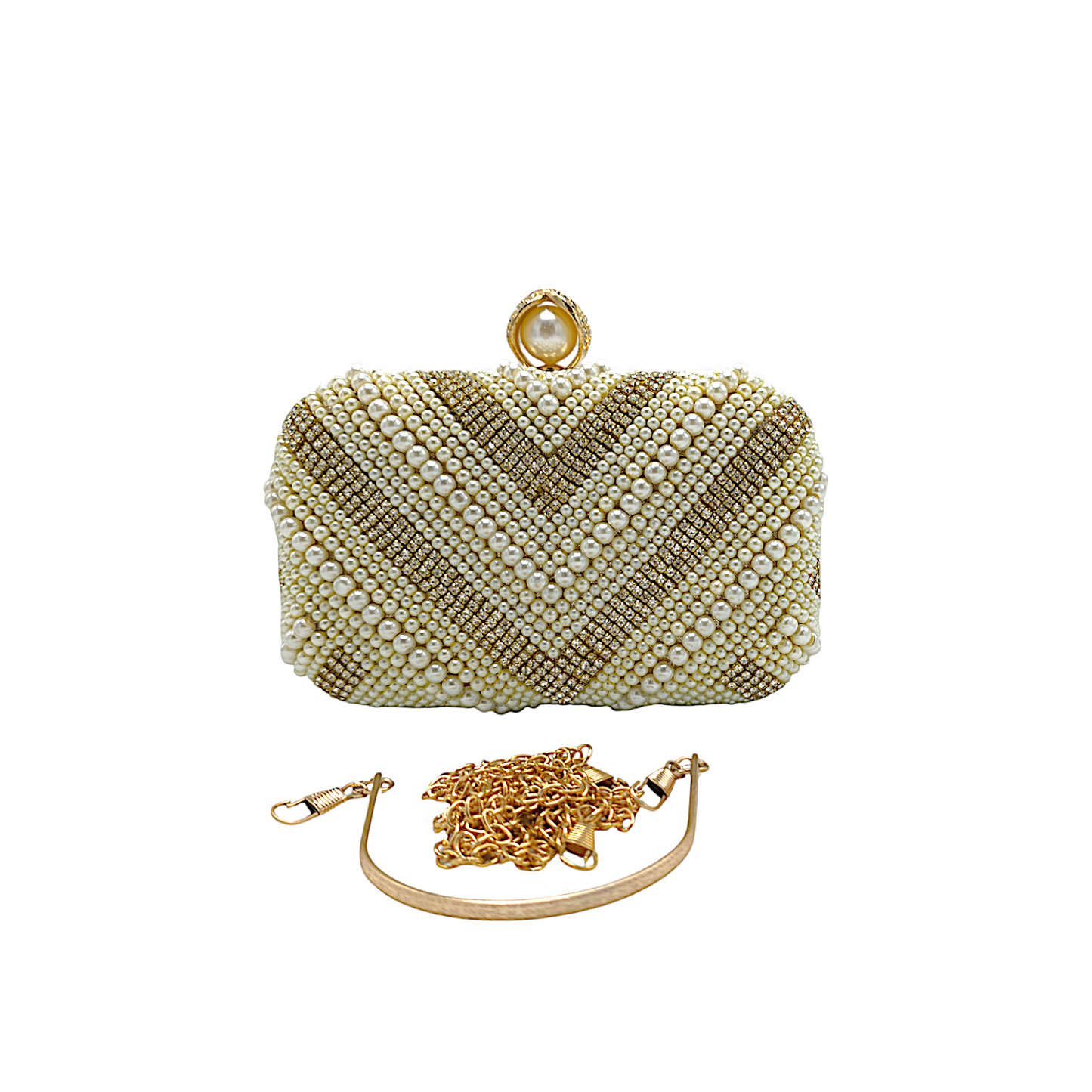 V shaped Pearl Beaded Clutch - Fashion Vogue 