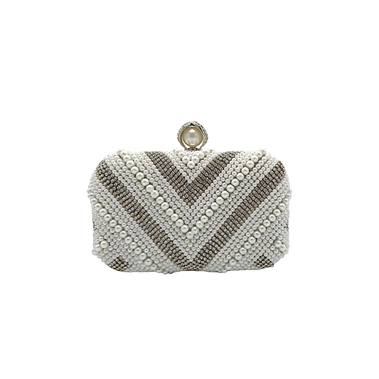 V shaped Pearl Beaded Clutch - Fashion Vogue 