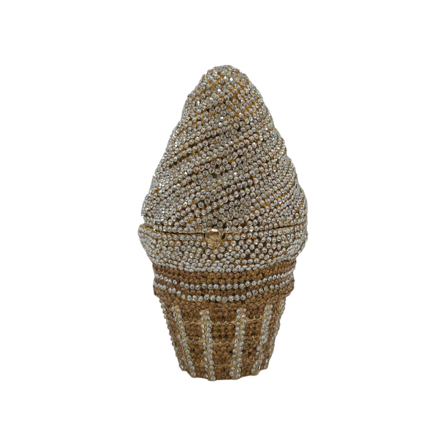 Chic and stylish cone clutch adorned with shimmering crystals and a high-shine finish, blending modern elegance with timeless glamour.