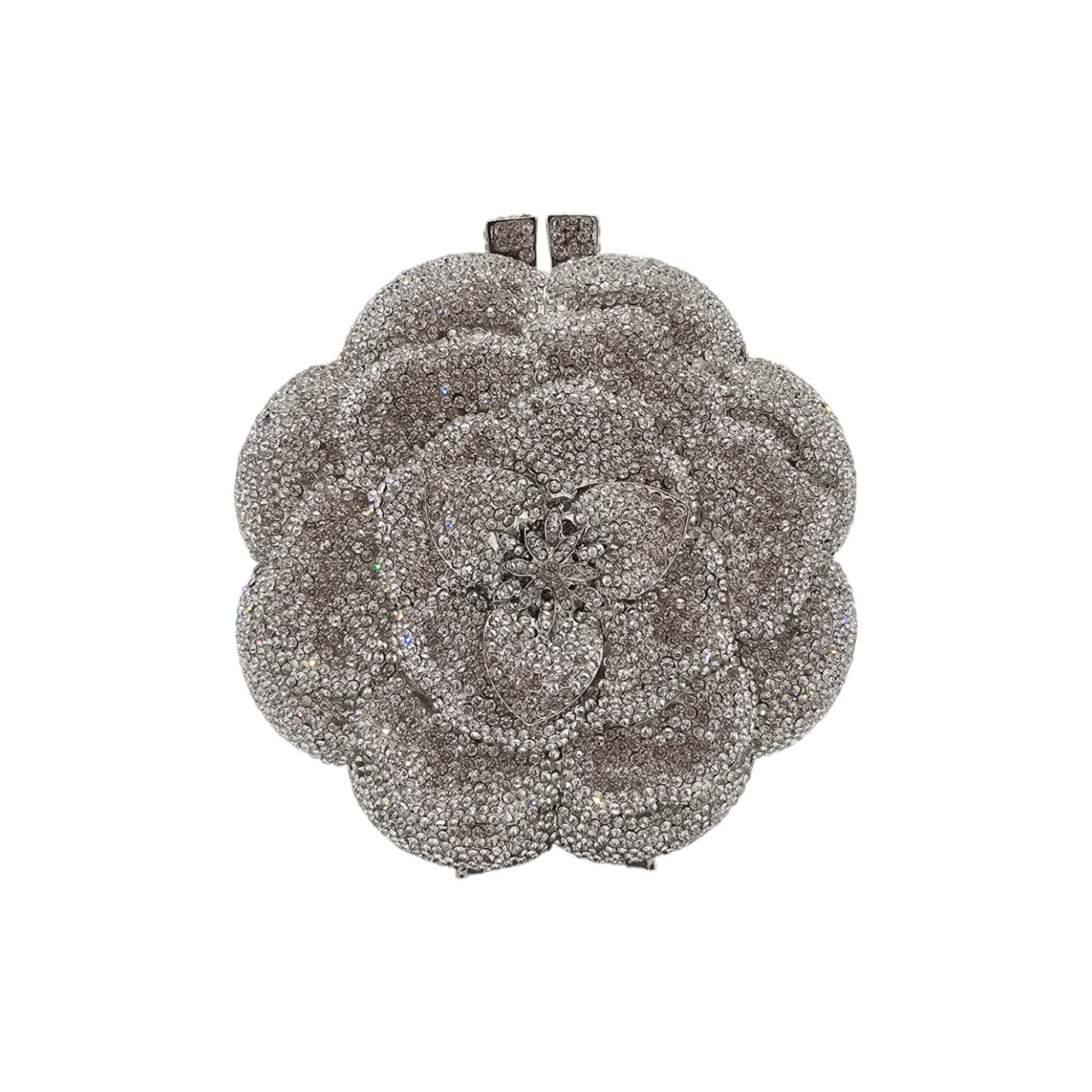 Exquisite mesmerizing flower clutch adorned with intricate floral details, perfect for adding a romantic and elegant touch to the bride’s wedding day ensemble.