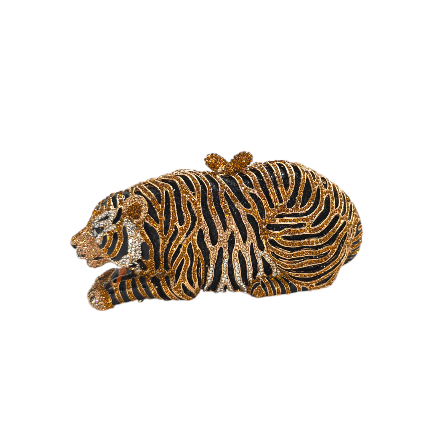 Luxury Bridal Tiger clutch with intricate detailing, adorned with high-quality crystals and gold. This sophisticated accessory elevates any bridal outfit, offering a perfect mix of elegance and wild beauty.